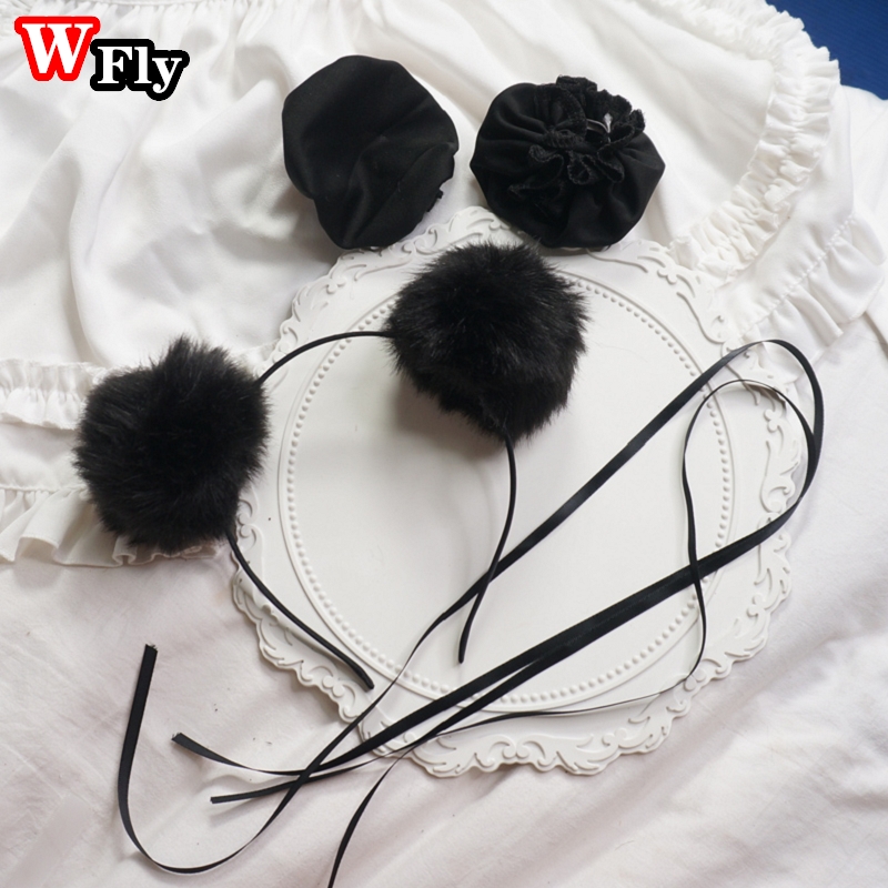 Black Chinese Ancient Style Women Girls Hair Claw hairpin Sweet Lolita Lady furry Hair Clips Headband Cosplay Hair Accessories