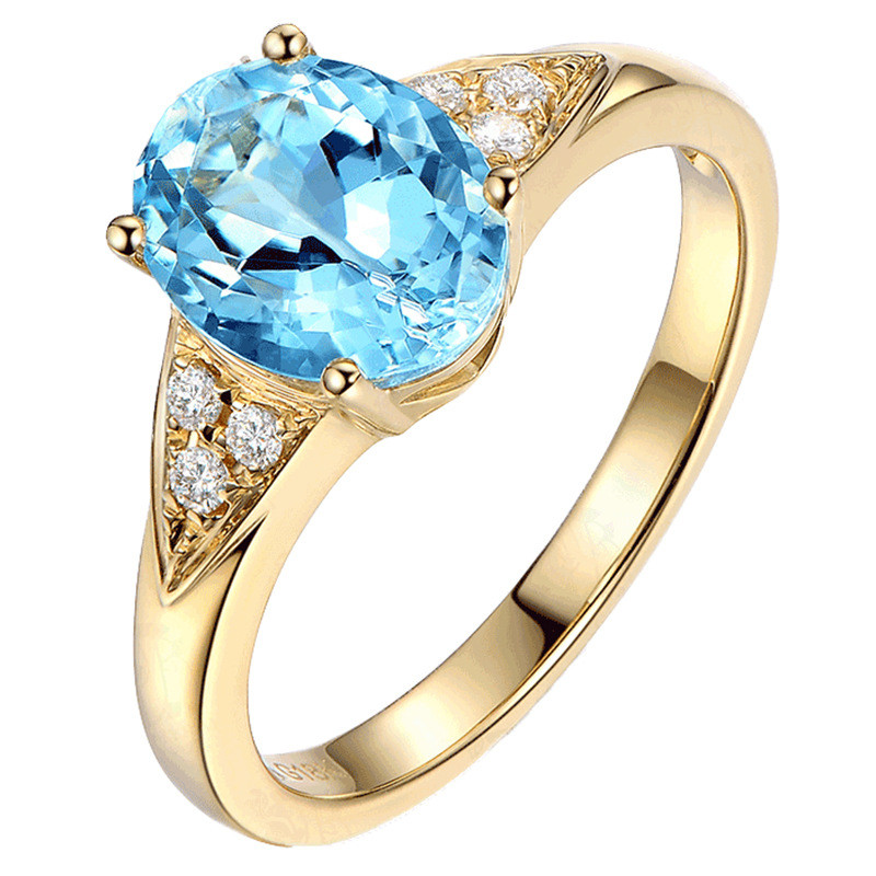 Chic Sea Blue Crystal Topaz Aquamarine Gemstones Diamonds Rings for Women 18k Gold Filled Jewelry Finger Bands Trendy Accessory