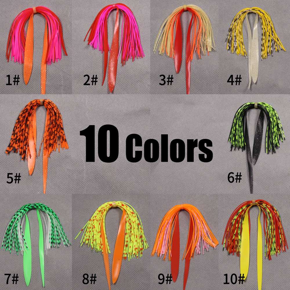 10 Bundles Double Colors Mixed Silicone Skirt Trailer Replacement for Slider Jigs Squid Madai Snapper Jigging Fishing Lure