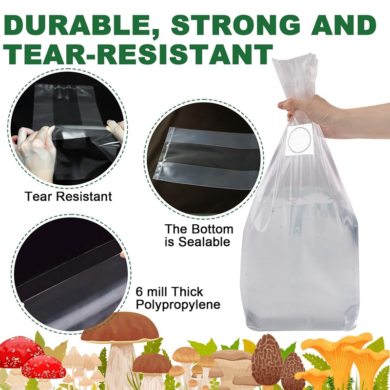 Mushroom Grow Bags,Polypropylene Mushroom Spawn Bag 8X5x20inch With Breathable For Substrates Strong Tear