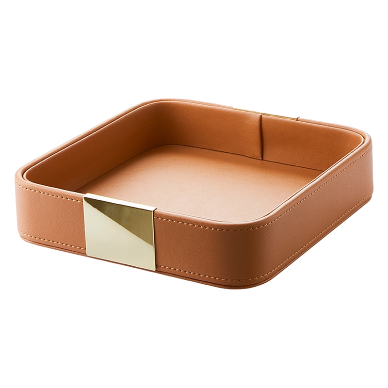 Leather Desktop Storage Tray Square Storage Key Tray European Jewelry Leather Drawer