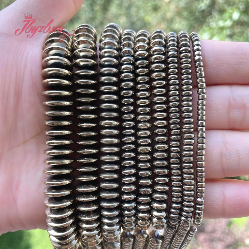2x3/3x8/3x12mm Natural Rondelle Pyrite Hematite Stone Beads For Necklace Bracelet Jewelry Making Strand 15" Free shipping