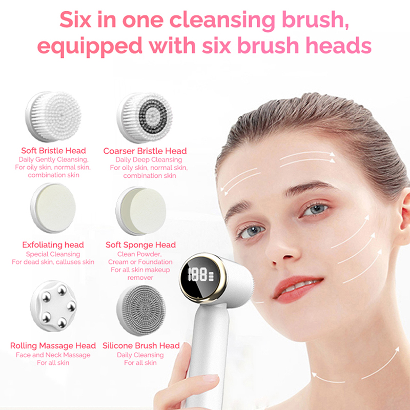 Skincare Cold And Hot Waterproof Electric Facial Brush Led Light Portable Silicone Electric Facial Cleanser