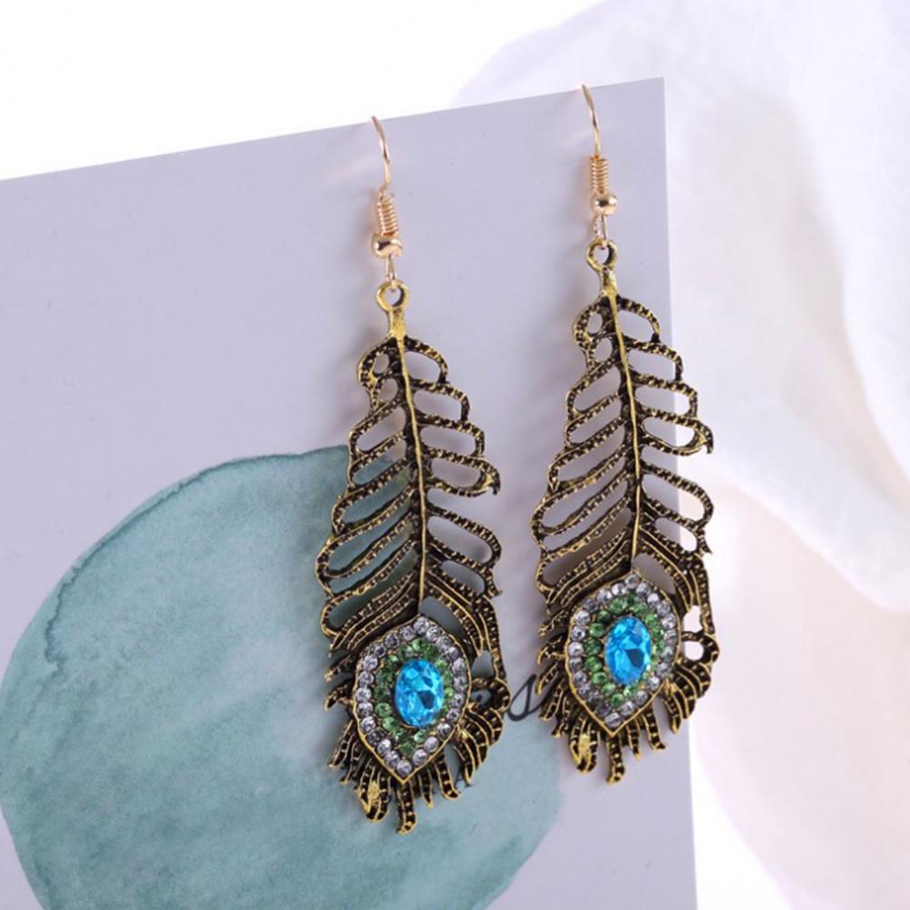Earrings Peacock Feather Rhinestone Vintage Ethnic Style Dangle Earrings for Gift Tassel Earrings Wedding Drop Earring Gifts