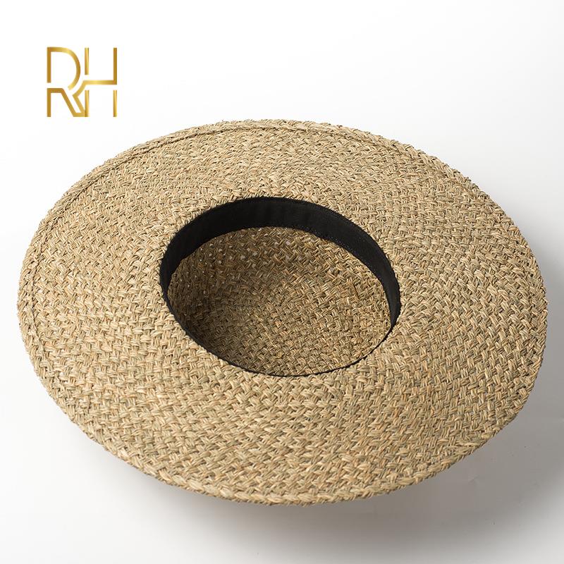 summer Autumn hand made seagrass flat boater straw hats women outdoor beach sunshade ladies nature salt grass flat Top hats RH