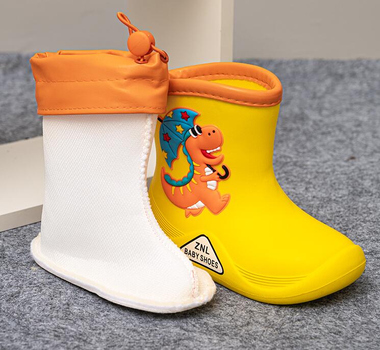 Children Removable Plush Rain Boots Boys Girls Toddler Waterproof Shoes Lightweight Warm Kids Water Shoes for Four Seasons