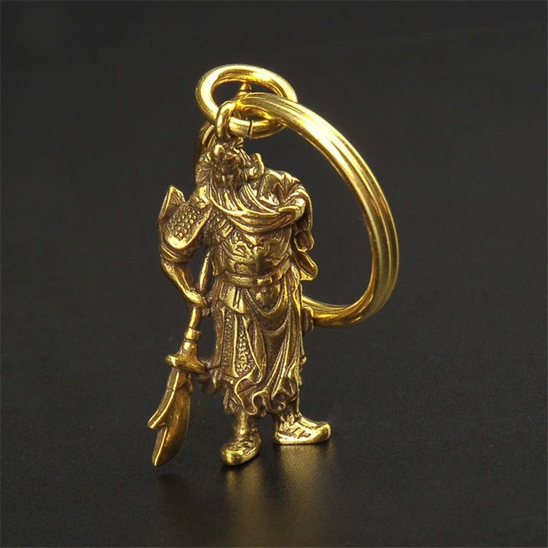 Solid Pure Copper Guan Gong Knife Sword Car Keychain Pendants Luggage Bag Hanging Jewelry Accessories Brass Key Chain Ring Gifts