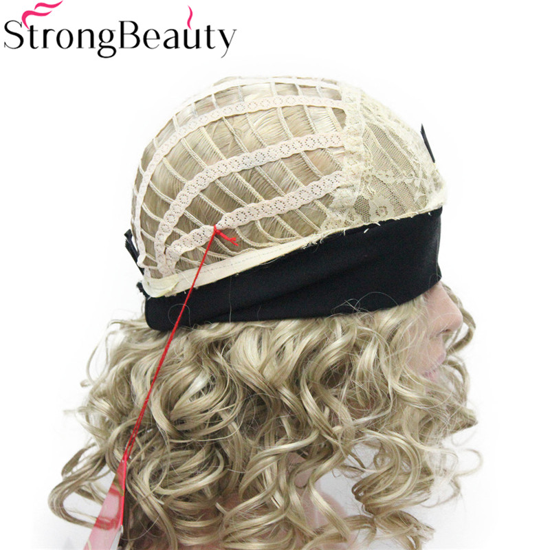 StrongBeauty Short Curly Synthetic Wigs with Headband Women Blue/Gray/Black/Red/Blonde/Brown Wigs 3/4 Half Wig for Lady