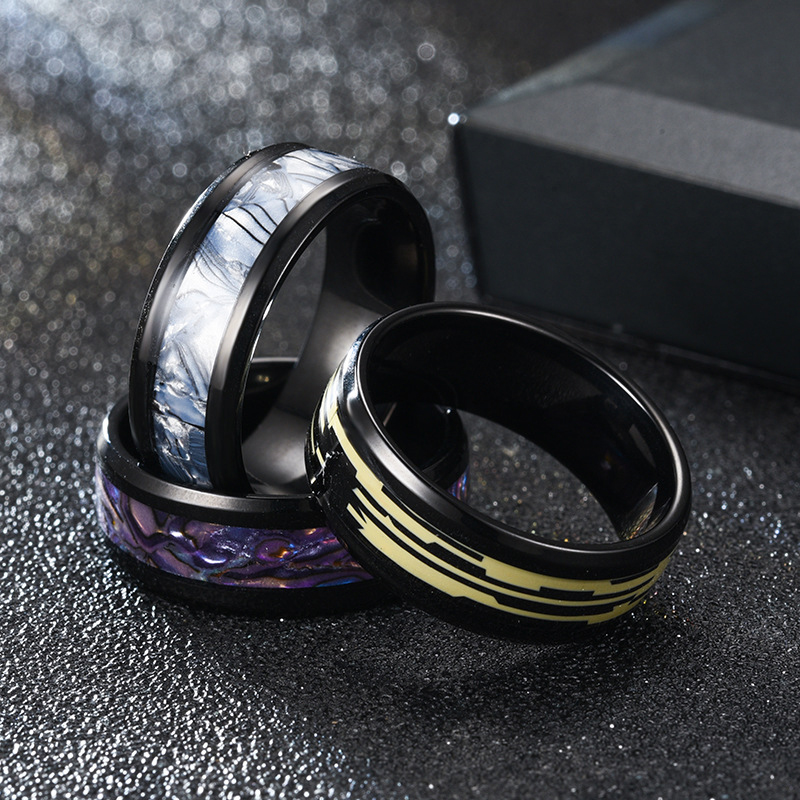 8MM Titanium Steel Black Finger Rings Set For Men Women Elegant Colorful Purple Shell Wedding Jewelry Rings 2024 Trend Gifts