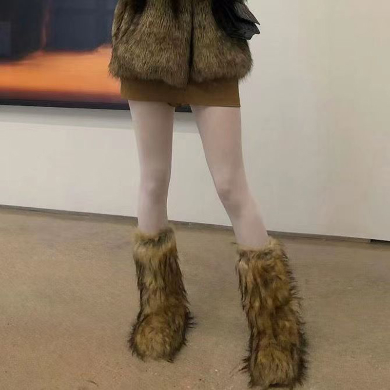 Fluffy Cozy Boots Plush Faux Fur Snow Boots Furry Snow Boots Winter Warm Shoes Female 2022 New Female Ankle Boots For Women