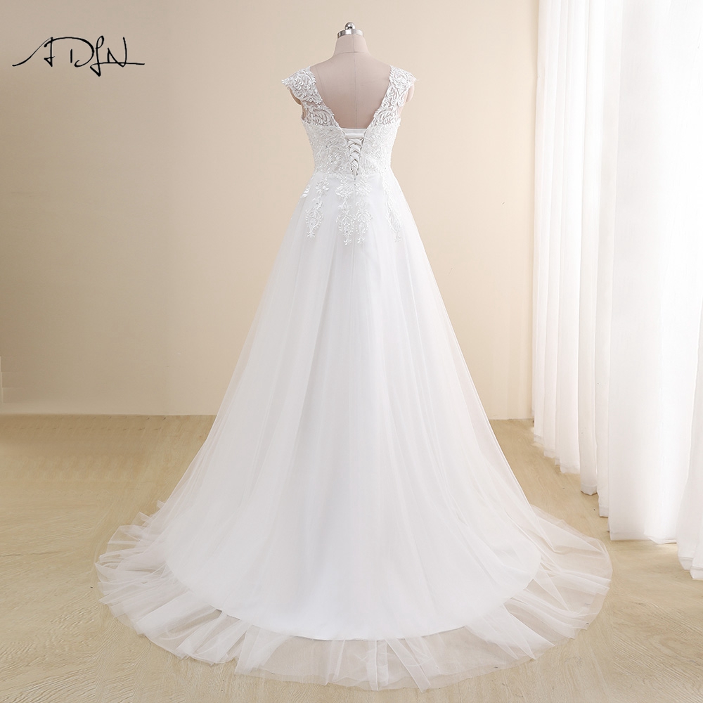 Modest V-neck Cap Sleeves Wedding Dresses Plus Size A Line Gowns Tulle Lace Applique Robe De Mariee Customized