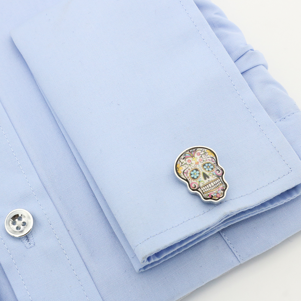 iGame Day Of The Dead Cuff Links Muti-color Brass Material Sugar Skull Design Free Shipping