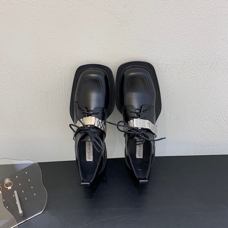 Spring Black Single afc68 Women pu Leather Thick Bottom British Style Casual Comfortable Lace Up Platform Shoes Footwear fc5c