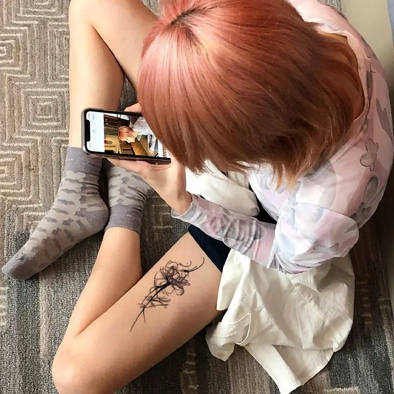Herbal Juice Rose Flower Temporary Tattoos for Women Arm Punk Waterproof Tattoo Stickers Art Lasting Cover Scars Fake Tattoo