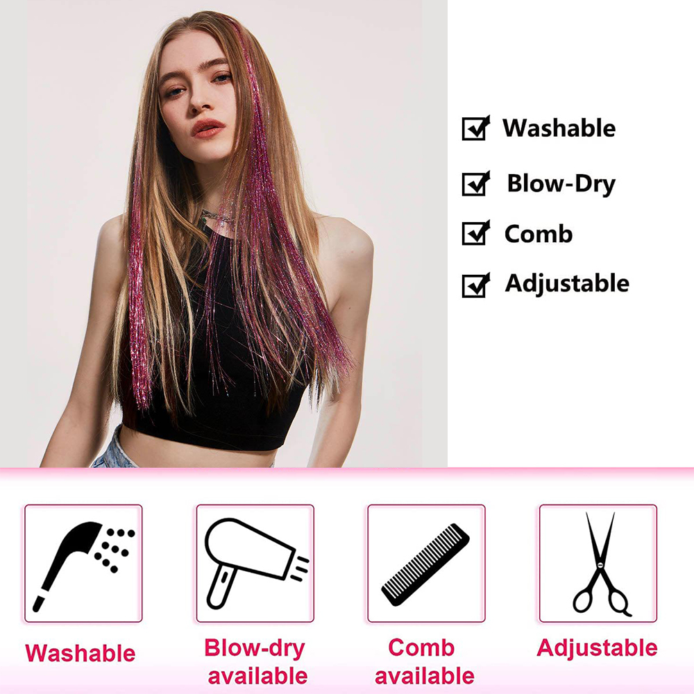 Rainbow Colorful Shiny Threads Glitter Hair Tinsel Kit Gold Silk Hair Glitter String Extensions Accessories for Women Headdress