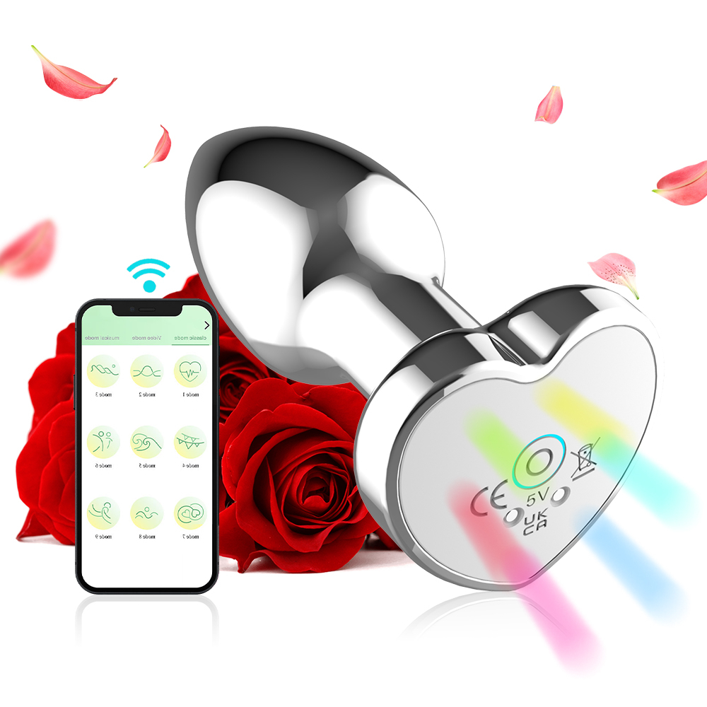 App Control Man and Woman Metal Anal Plug Vibrating Remote Heart-Shaped Anal Dildo Adult Luminous Electric Couple Intimate Toys