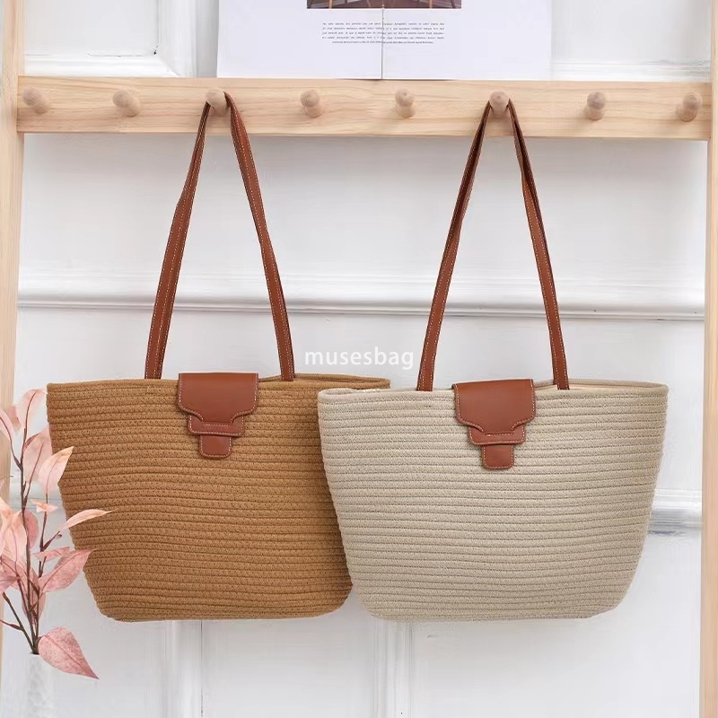 Designer Women's High Quality Classic Retro Practical Woven Cord High Quality Texture Bag Large Capacity One Shoulder Grass Woven Bag Beach Bag L