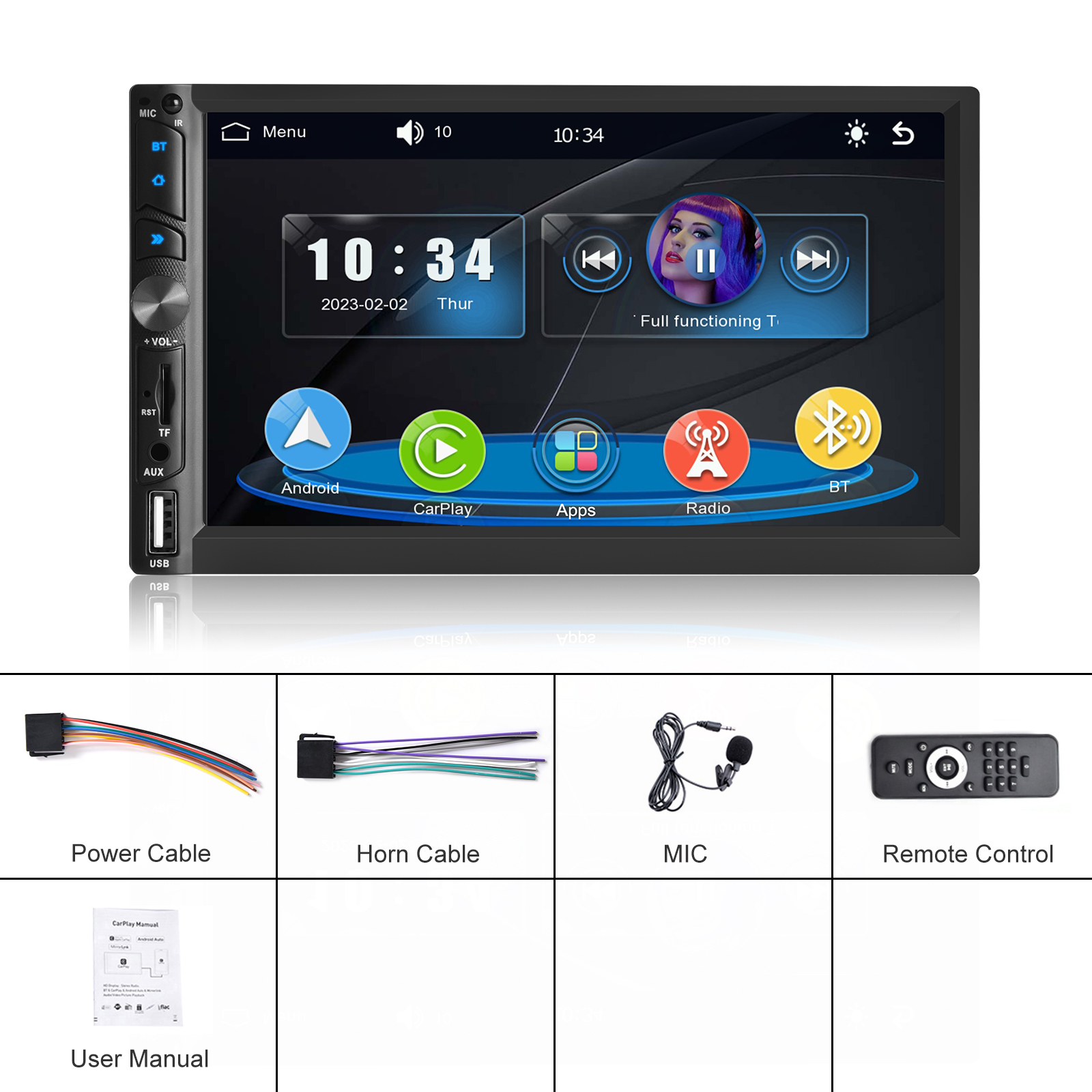Hikity WIFI 7'' Car Stereo Radio Double Din MP5 Carplay Android Auto Bluetooth Colorful Backlight Autoradio GPS FM Radio Receive