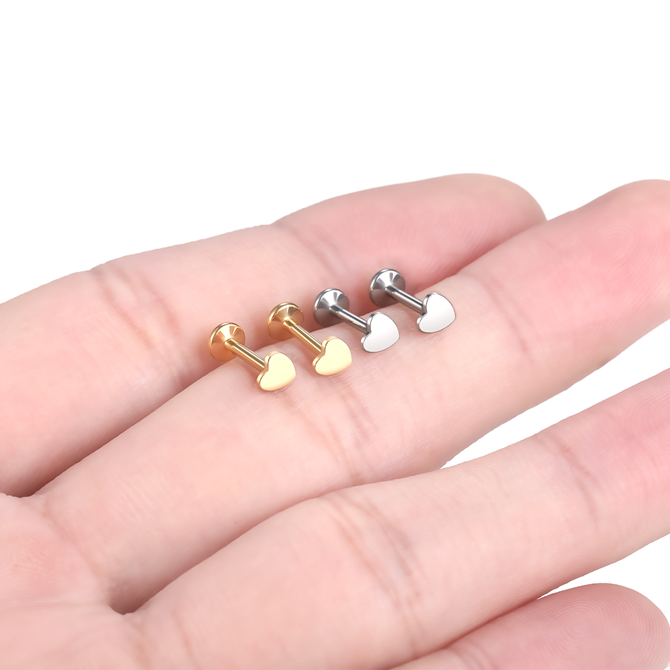 1PC Titanium Heart Labret Piercing Lip Ring Gold Color Tragus Pircing Ear Cartilage Helix Stud Nose Piercings Women Men Jewelry