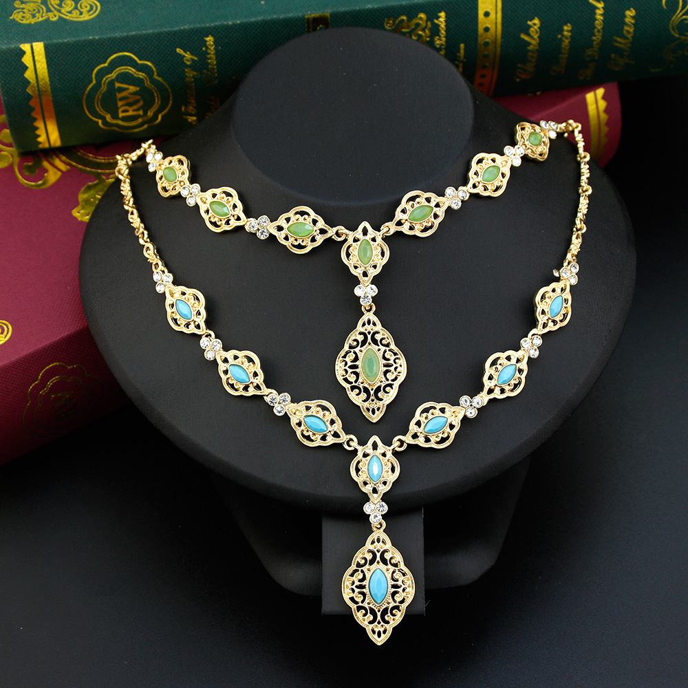 Sunspicems Exquisite Morocco Choker Neckalce for Women Algeria Wedding Jewelry Pendant Necklace Gold Color Arab Caftan Bijoux