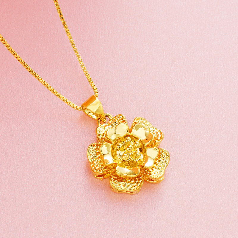 24K Real Gold Plated Pendant Necklaces for Women Girls Flower Cute Statement Necklace Gold Bride Wedding Jewelry Christmas Gifts