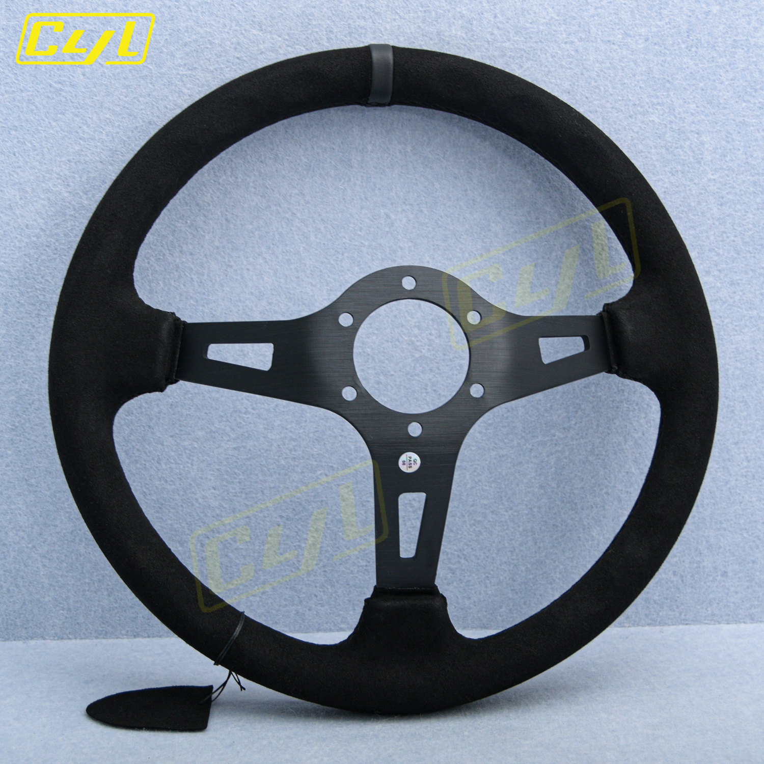 JDM Universal Suede Leather Steering Wheel 14inch Black Deep Dish Modified Sports Steering Wheel