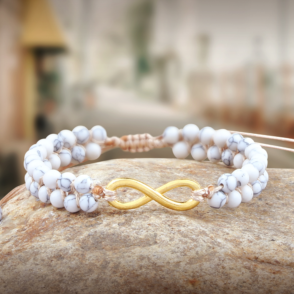 Beaded Bracelet 4mm Handmade White Howlite Stone Charm Tree of Life Reiki Mala Healing Bracelets Women Men Yoga String Jewelry