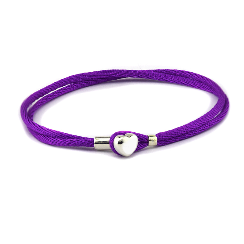 Purple Fabric Cord Bracelet With Heart Buckle Sterling Silver Jewelry For Woman Fit Original Beads & Charms Jewelry