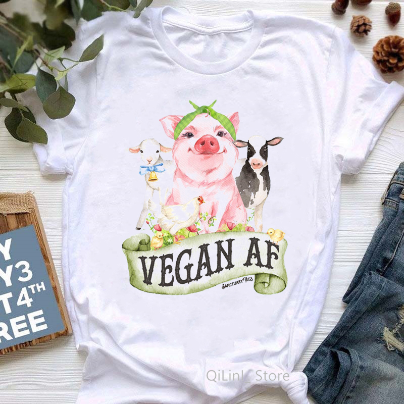Women Vegetarian Friends Not Food Print T Shirt Vegan Animals Tshirt Funny Graphic Summer Female Harajuku Ladies Tops Tees