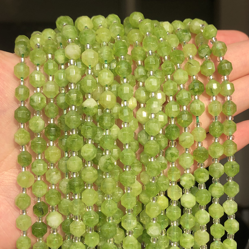 Natural Stone Faceted Green Peridots Crystal Stone Round Loose Spacer Beads For Jewelry Making Diy Handmade Bracelet Accessories