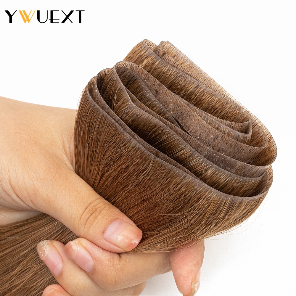 YWUEXT Straight Long Tape Weft Hair Extensions 12"-24" 120cm Long PU Skin Flat Weft Natural Inject Hair Bundles 80-100g