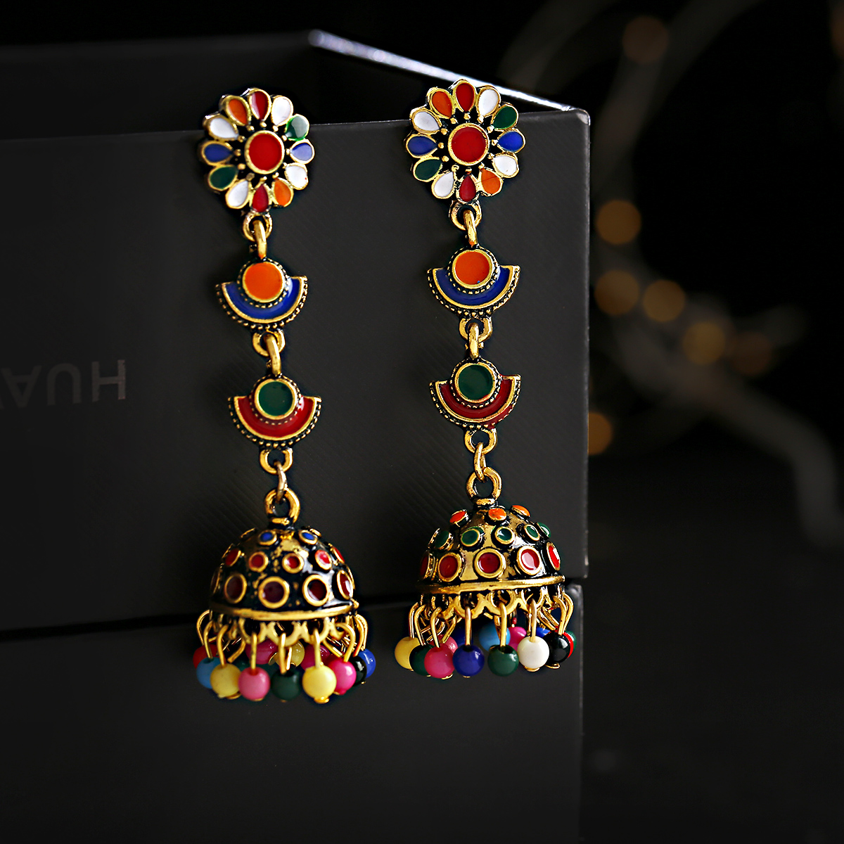 Gypsy Jewelry Jhumka Jhumki Multicolor Beads Tassel Indian Earrings For Women Flower Carved Long Dangle Afghan Egypt Turkish
