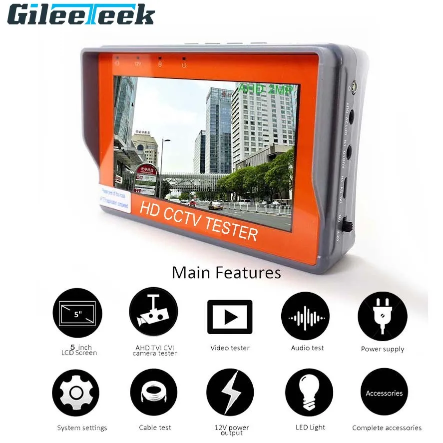 5/4.3 Inch 5/8MP CCTV Camera AHD Tester Monitor TVI CVI CVBS Tester Monitor HD Display Portable Video Tester with LED