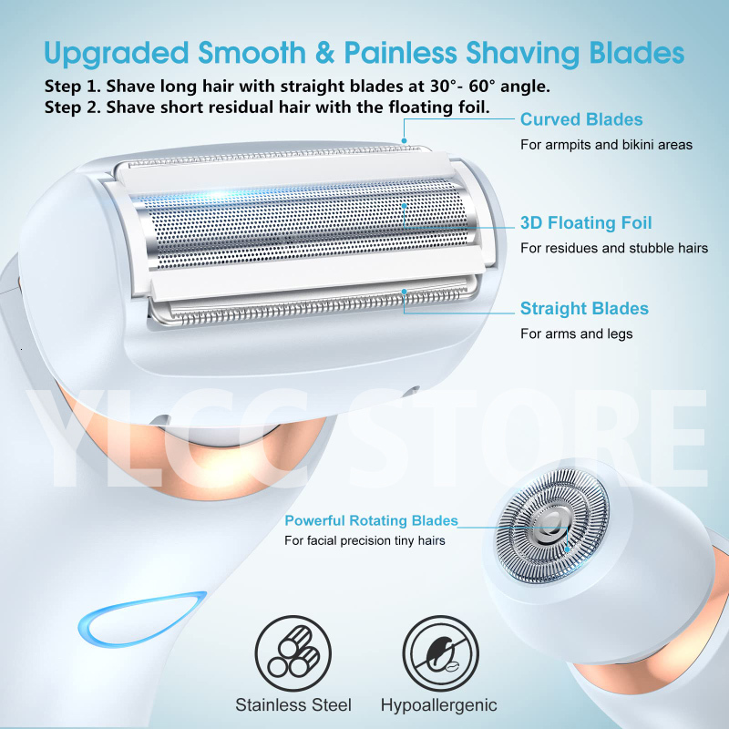 Electric Razors Women 2 In 1 Bikini Face Shavers Hair Removal for Underarms Legs Ladies Body Trimmer IPX7 Waterproof F624-60
