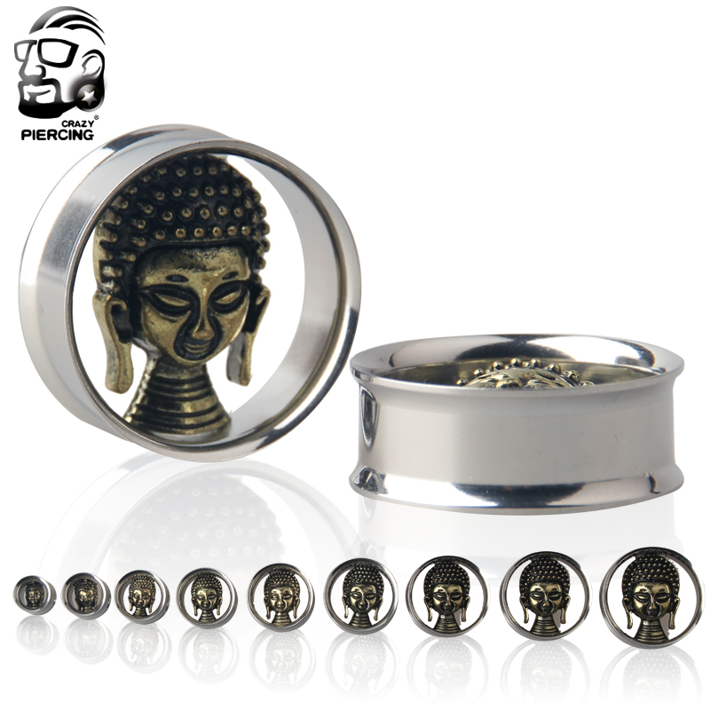 Buddah Face 316L Steel Ear Guage Ear Plugs and Tunnels Earrings Ear Expander Ear Gauges Plugs Piercing Body Piercing Jewelry