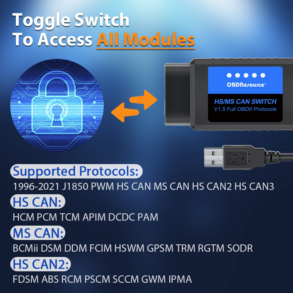 OBDResource ELM327 USB V1.5 FORScan for Ford Mazda Lincoln Mercury Coding ELMconfig FoCCCus HS MS CAN Switch F150 F250 F350 F450