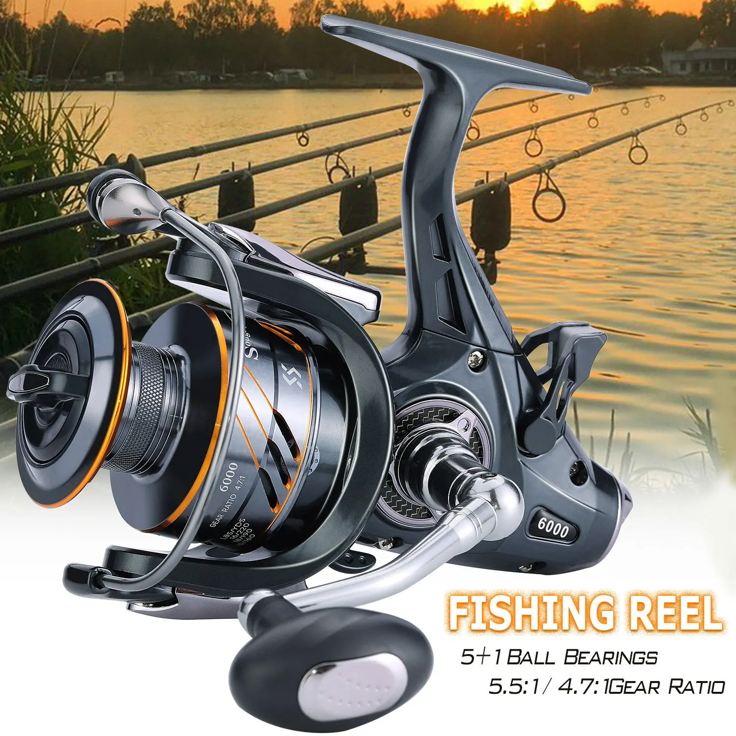 Sougayilang Front Rear Double Brake Max Drag 10kg 5.5:1 Super Strong Dual High Low Speed Carp Feeder Spinning Fishing Reel Pesca