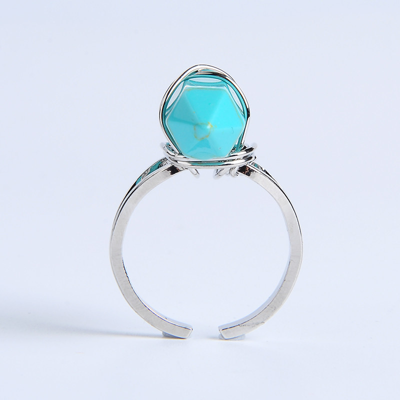 Reiki Natural Stone Finger Ring Prism Point Chakra Silver Plated Wire Wrapped Lapis Lazuli Black Obsidian Party Ring Jewelry