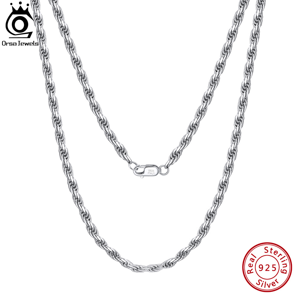 ORSA JEWELS Italian Handmade 925 Sterling Silver 3.3mm Thick Diamond-Cut Rope Chain Necklace for Man Woman Matching Chain SC29