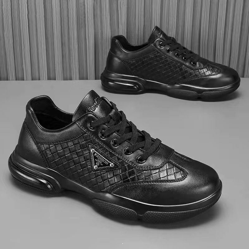 Mens Designer Shoes New Leather Sneakers Shoes Trainers Trend With Thick Bottom Casual Shoes England Pure Black Trainers Work Business