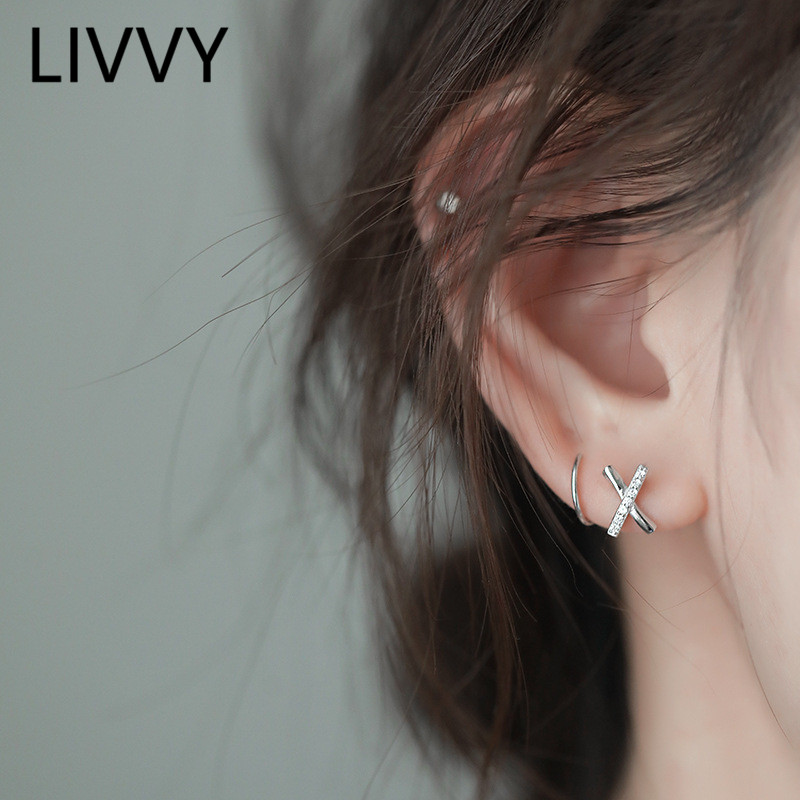 LIVVYSilve Color X-Shape Ear Bones Clip Simple Cross Earrings Bride Elegant Jewelry Woman Party Gift Used To Decorate Ear Region
