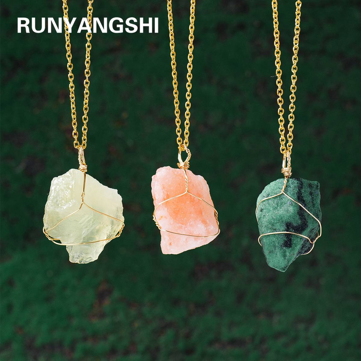 1PC Natural Stone Raw Ore Green Fluorite Rose Quartz Gemstone Pendant Rough Necklace Jewelry Accessories