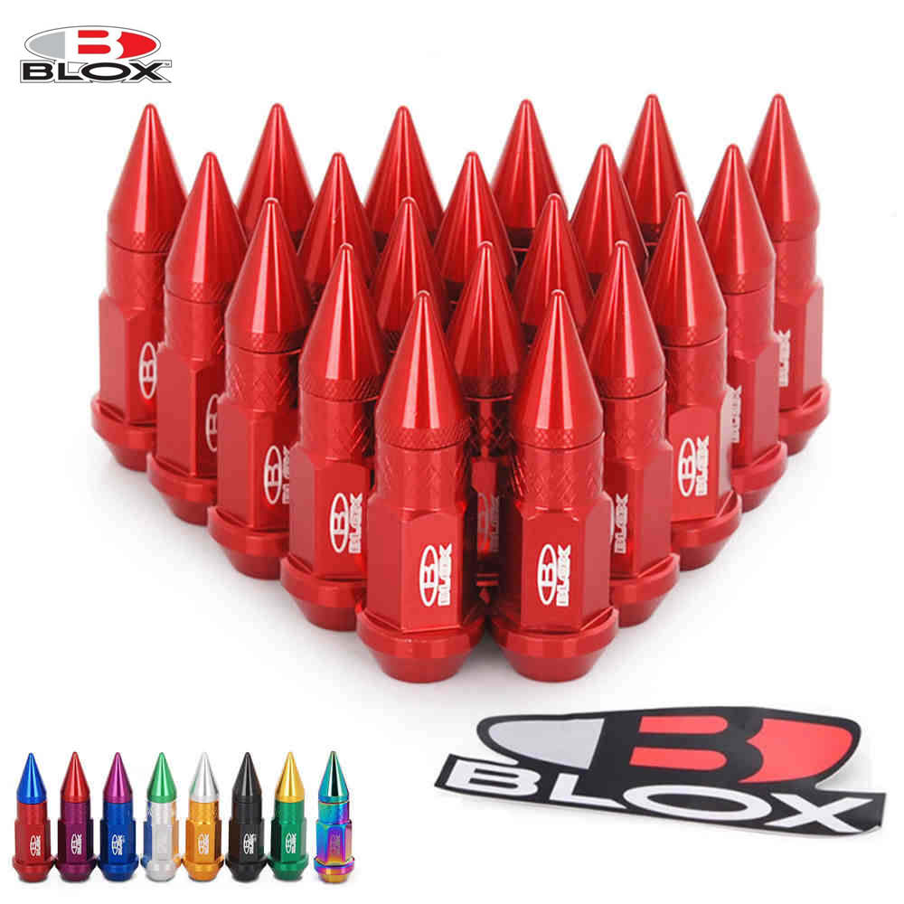 Blox Racing 20Pcs M12X1.5 / M12X1.25 Aluminium 50MM Extended Tuner Wheels Rims Lug Nuts with Spikes Spear Tip Jdm AF-BLOX750DJT