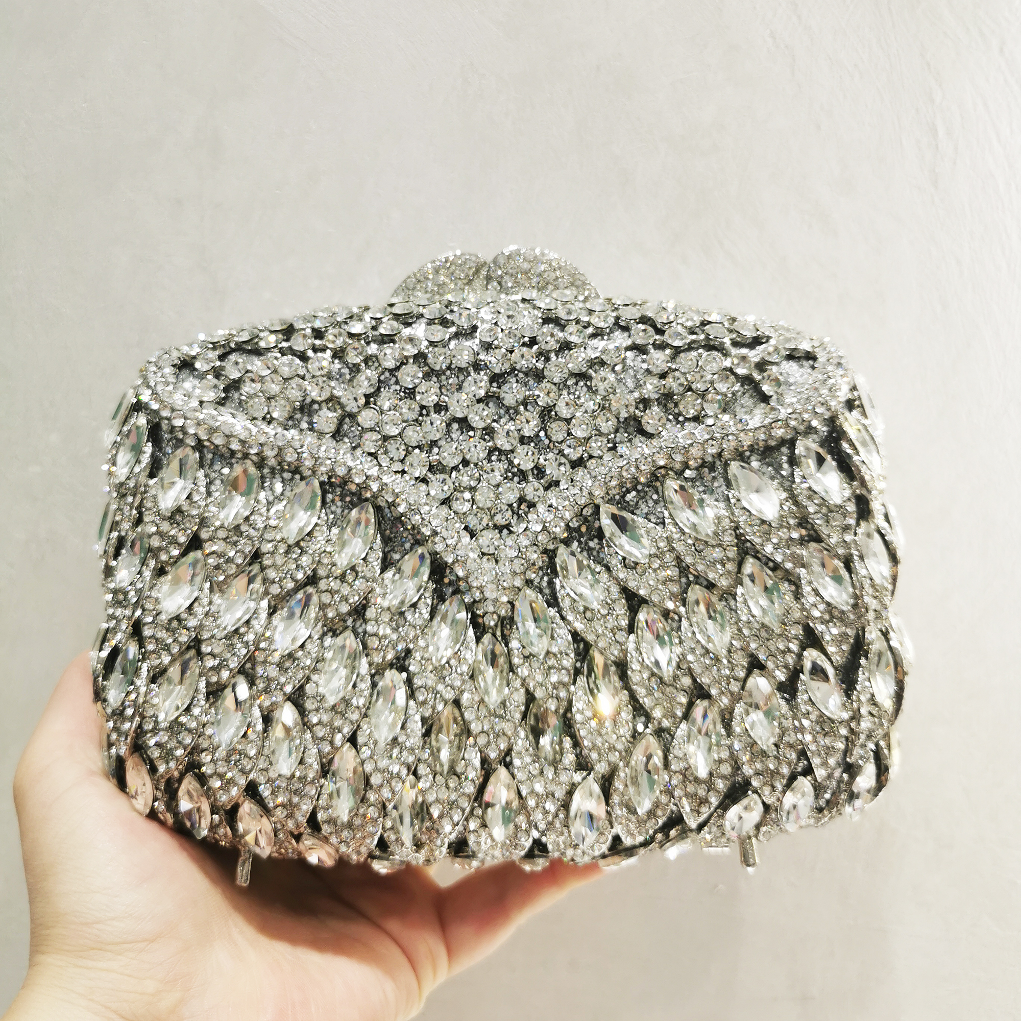 XIYUAN Luxury Women Silver Evening Bags Wedding Party Orange Crystal Clutch Purse Handbags Bridal Blue Rhinestone Minaudere Bag