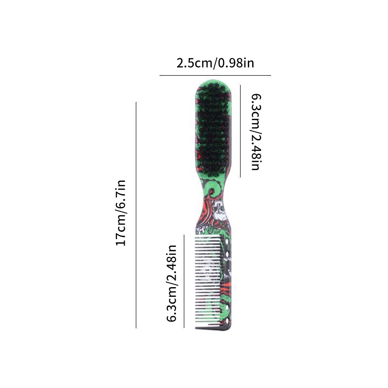 2 in 1 Beard Styling Brush Professional Shave Beard Brush Barber Vintage Oil Head Shape Carving Cleaning Brush with Comb