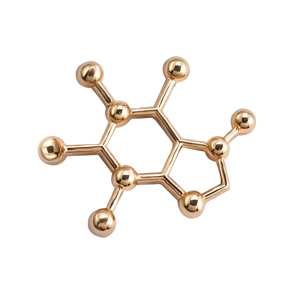 Caffeine Molecule Structure Medical Brooch Pin Gold Color Badge Science Chemistry Biology Lapel Pins Punk Jewelry Student Gift