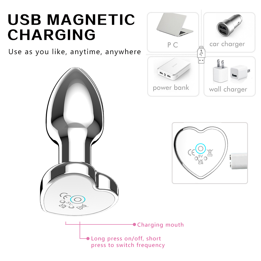 App Control Man and Woman Metal Anal Plug Vibrating Remote Heart-Shaped Anal Dildo Adult Luminous Electric Couple Intimate Toys