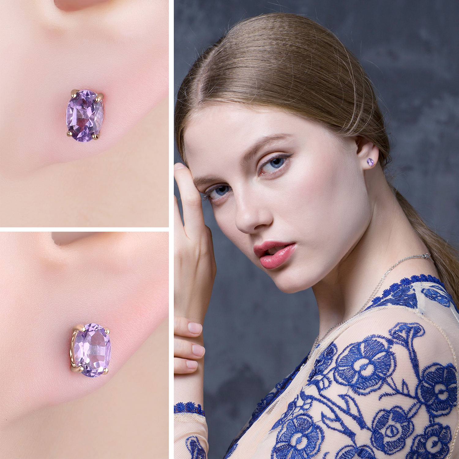 JewelryPalace Rose Gold Yellow Gold Plated Oval Natural Amethyst Citrine Garnet Topaz Peridot 925 Sterling Silver Earrings Woman