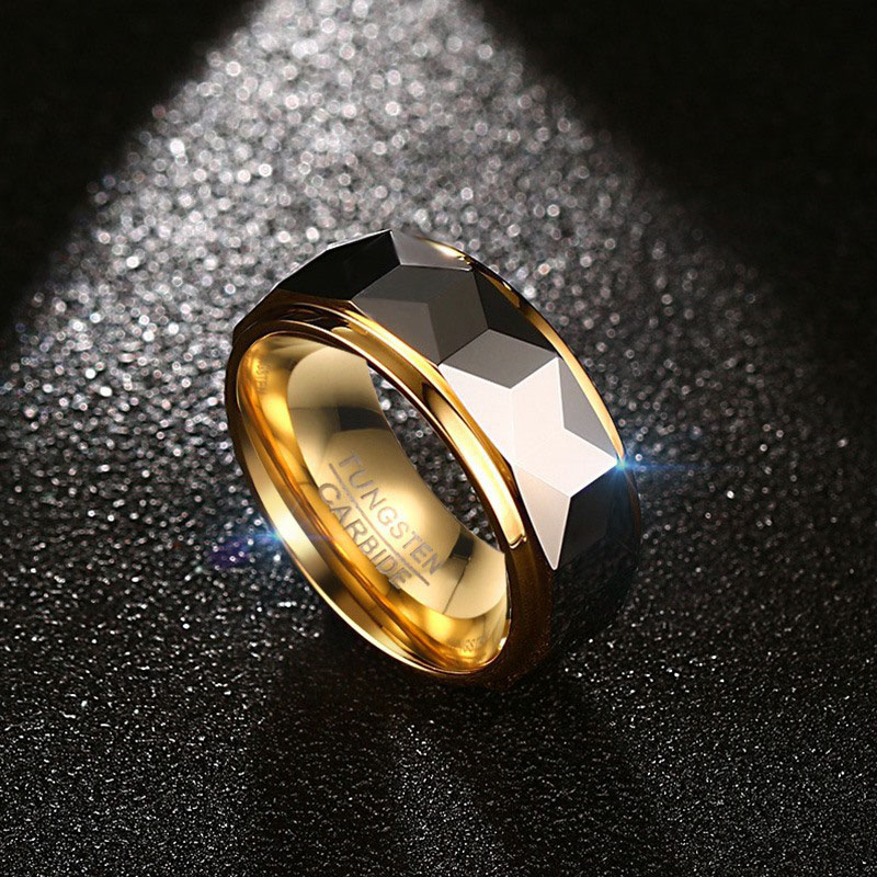 Wholesale Body Jewelry Steel Gold Color Contrast 8mm Rhombus Tungsten Carbide Men Wedding Ring