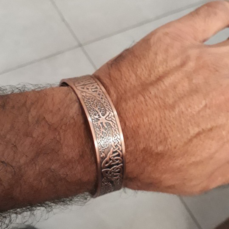 Vinterly Magnetic Copper Bracelets Men Wide Health Energy Magnet Vintage Flower Adjustable Open Cuff Bangles for Women Resizable